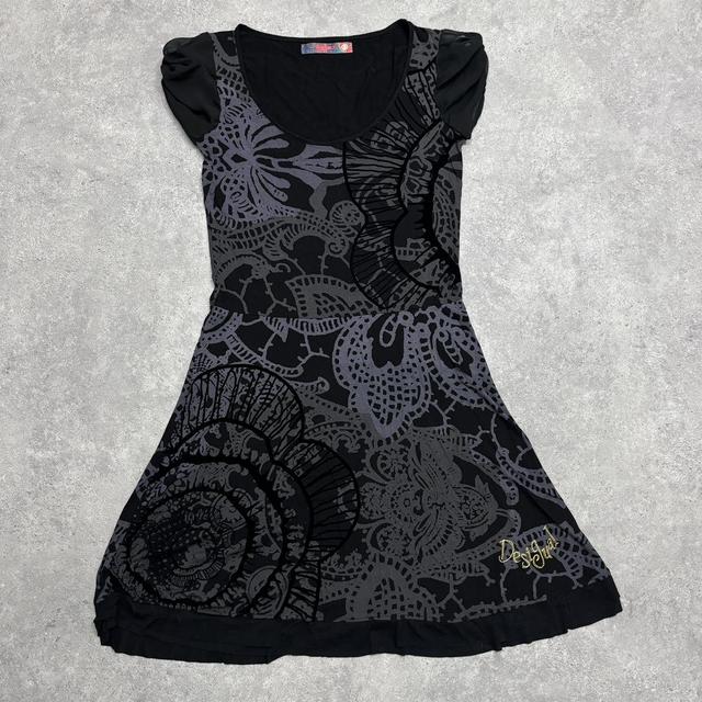 Black printed grunge graphic midi dress