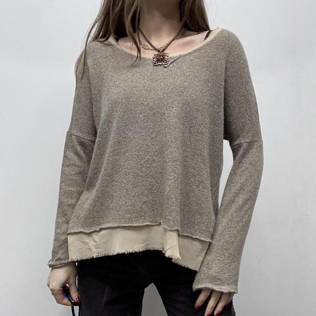 Slouchy brown knit sheer distressed hem