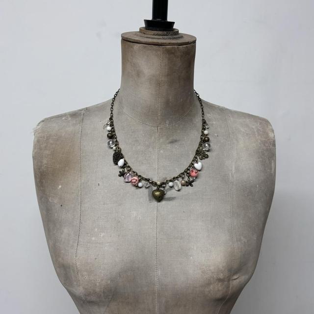 Beaded heart charm necklace