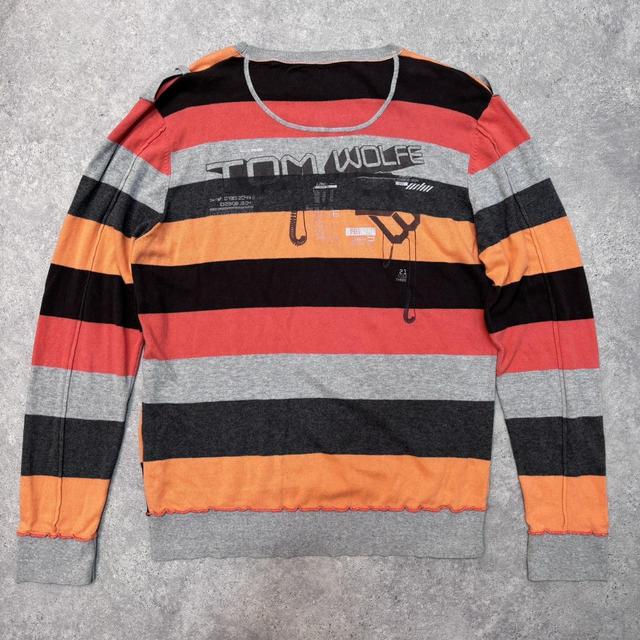 Striped asymmetric graphic jumper