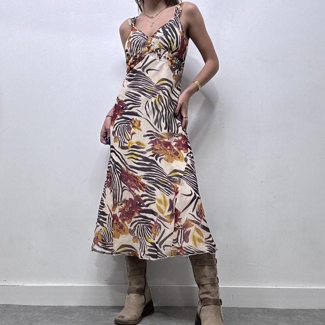 Bias cut zebra floral print maxi dress