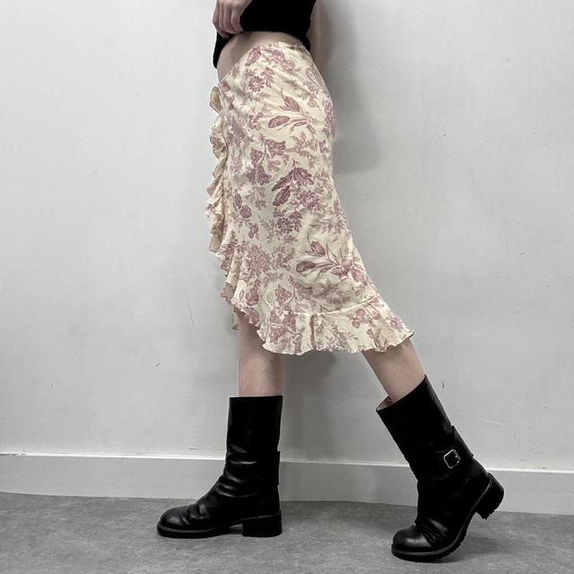 Asymmetric ruffle floral coquette skirt
