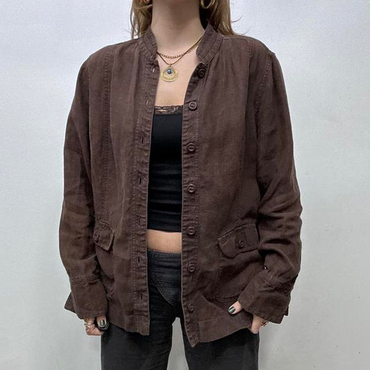 Oversized brown linen slouchy jacket