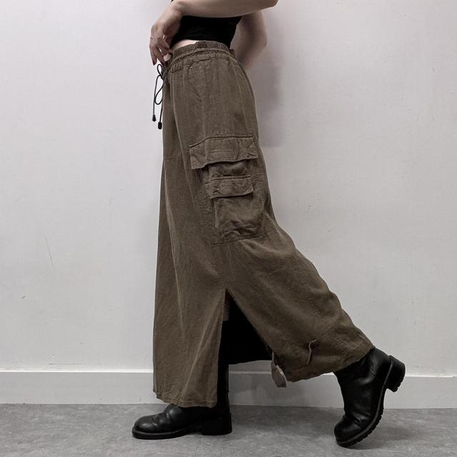 Khaki linen cargo maxi skirt
