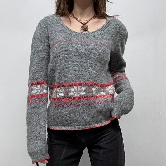 Arran norweigan style grey wool knit jumper
