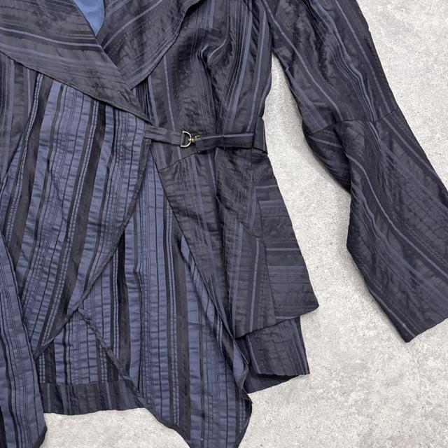 Navy pinstripe asymmetric layered jacket
