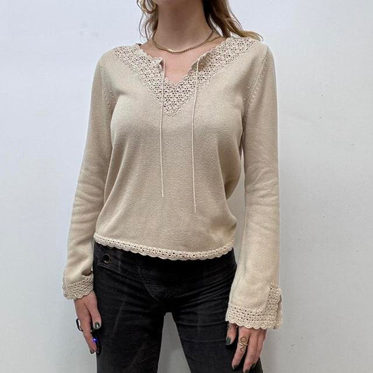 Tan lace crochet flared jumper