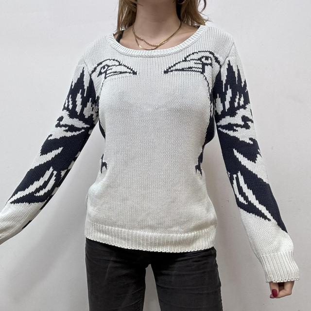 Graphic cotton eagle knitted jumper