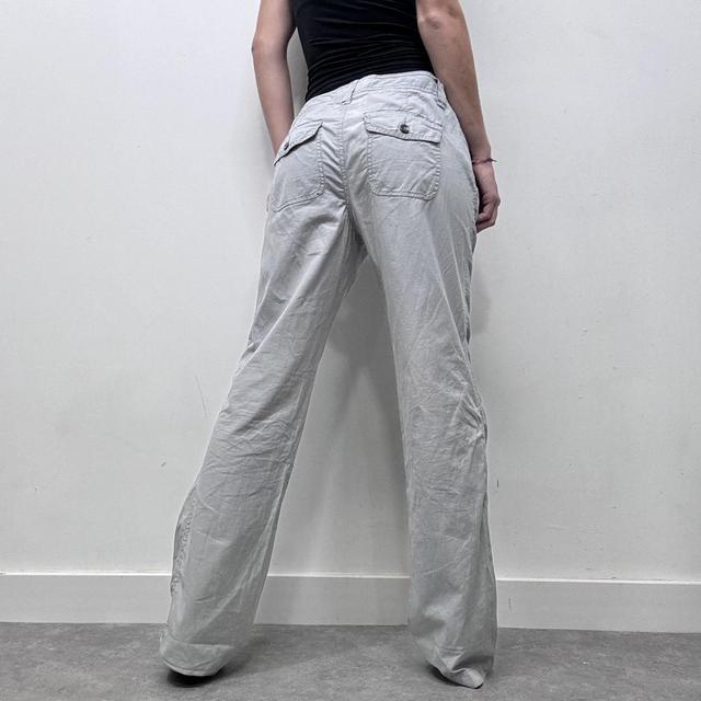 Grey pinstripe wide leg flared drawstring cargo pants