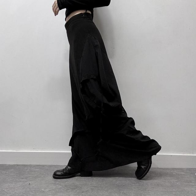 Black asymmetric grunge gathered skirt
