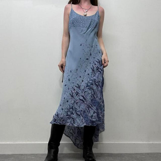 Blue floral 90s bias dress