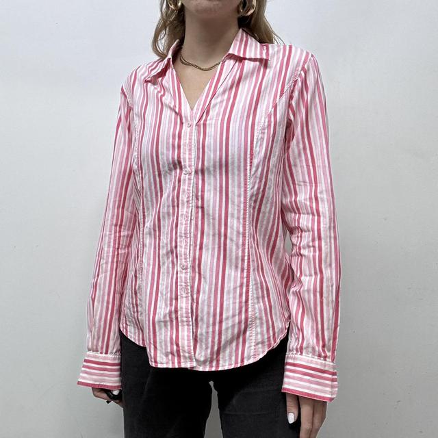 Pink pinstripe fitted office shirt