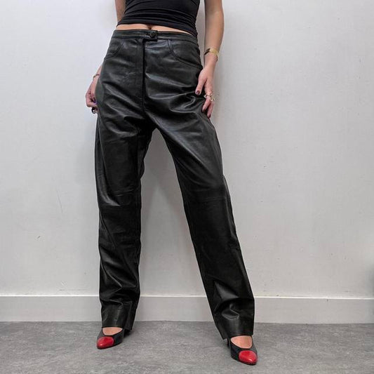 Black balloon leg leather pants
