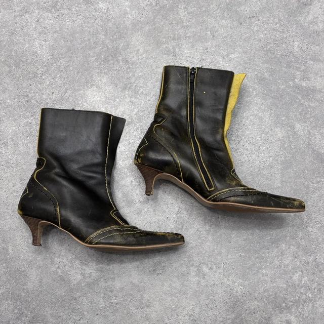 Brown leather y2k futuristic boots