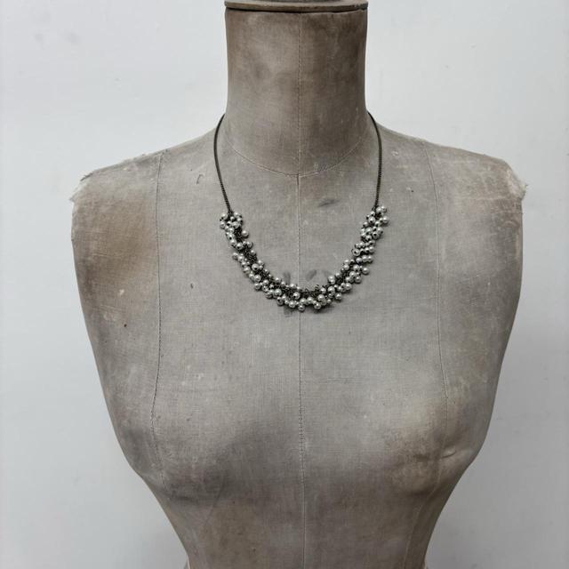 Layered chain gold pearl necklace