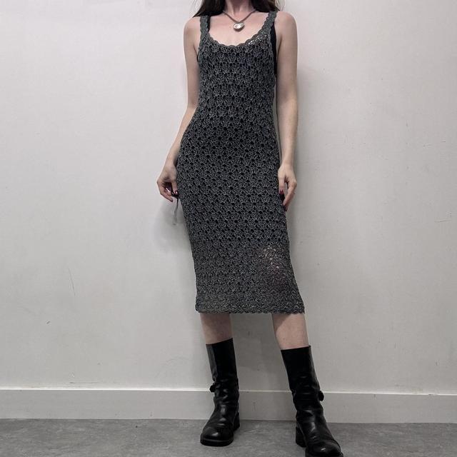 Sheer layered crochet midi dress