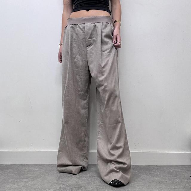 Beige oversized wide leg wool trousers