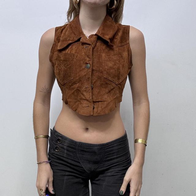 Cropped suede western waistcoat vest