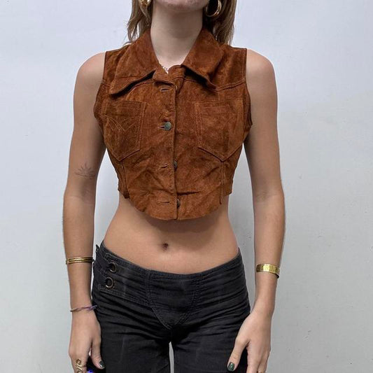 Cropped suede western waistcoat vest