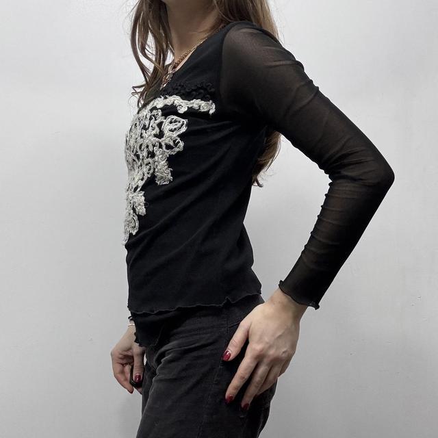 Black sheer mesh mohair wool tshirt