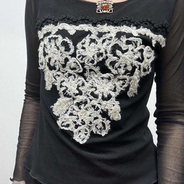 Black sheer mesh mohair wool tshirt