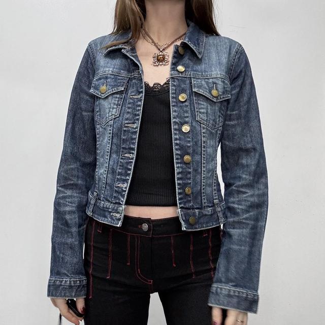 Distressed cropped denim jacket