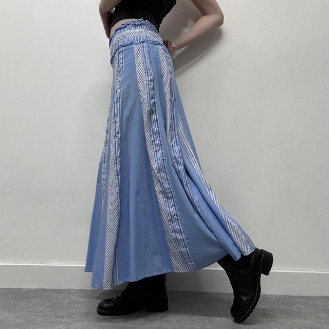 Blue pinstripe flared skirt