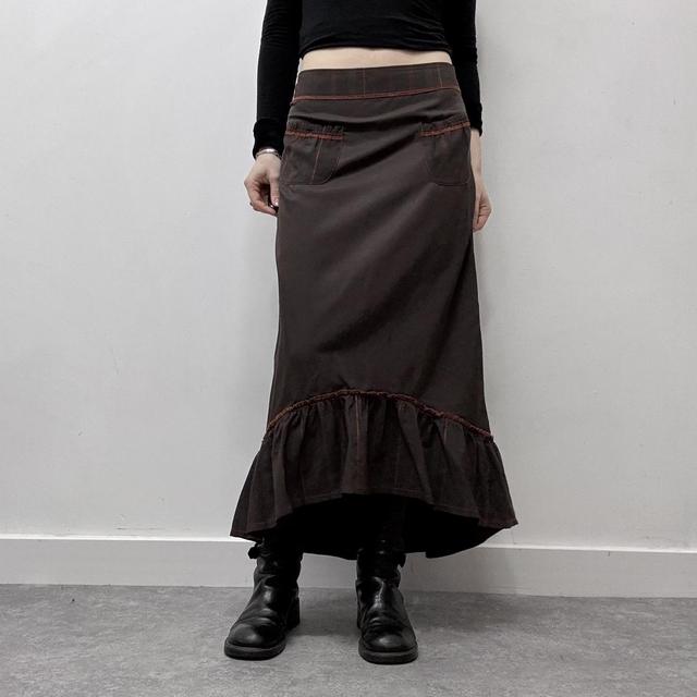 Brown flared tech maxi skirt