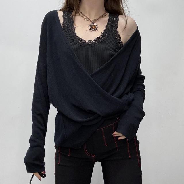 Navy knitted slouchy wrap jumper