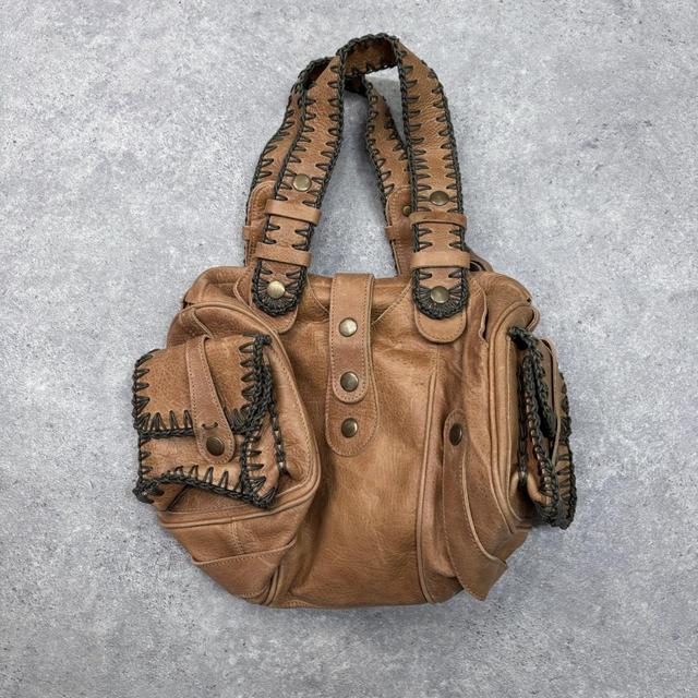 Tan leather slouchy stitch bag