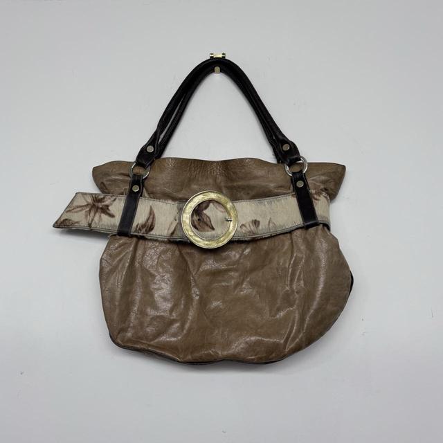 Tan leather buckle cowhide shoulder bag