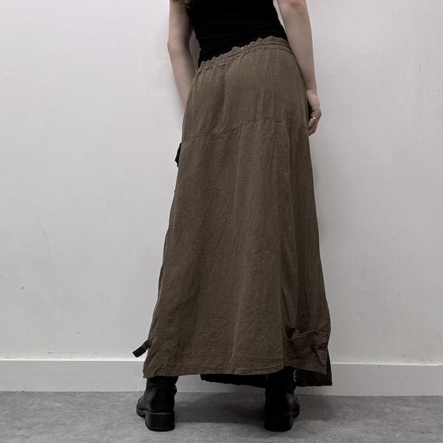 Khaki linen cargo maxi skirt