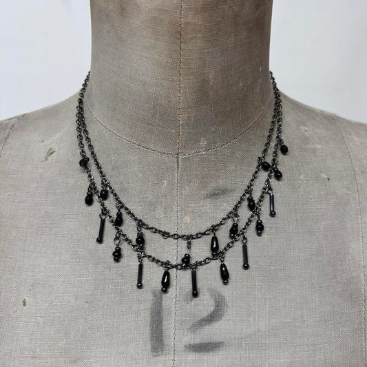 Black layered drape bead grunge necklace
