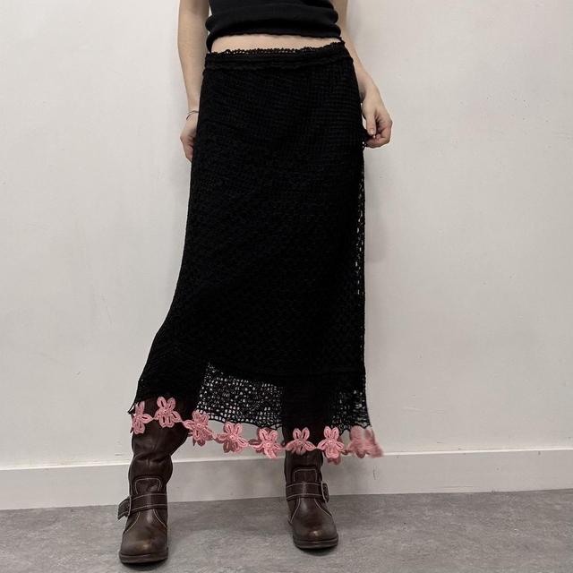 Black lace crochet maxi sheer skirt