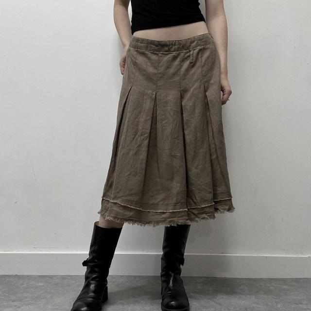 Linen distressed pleated skirt
