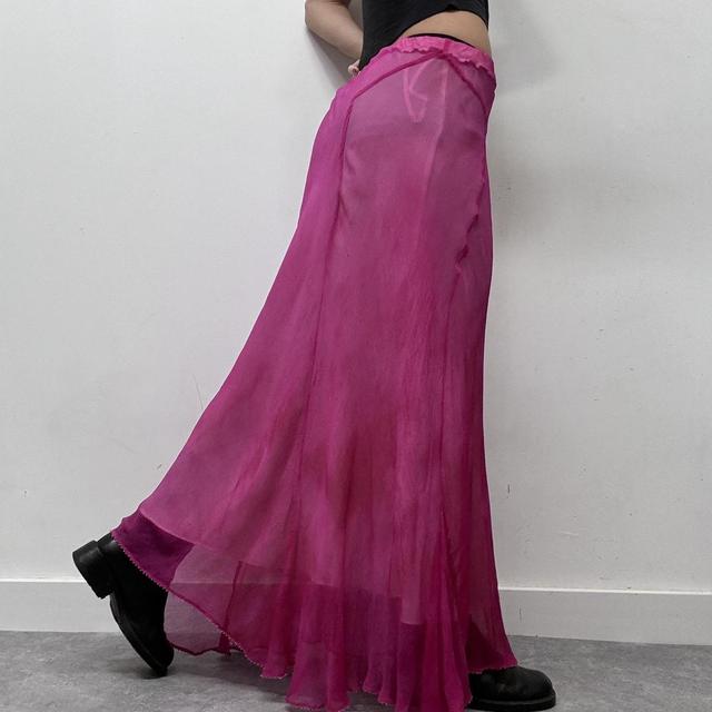 Silk crinkle pink maxi skirt