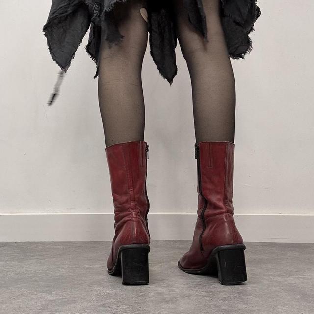 Red leather square toe boots