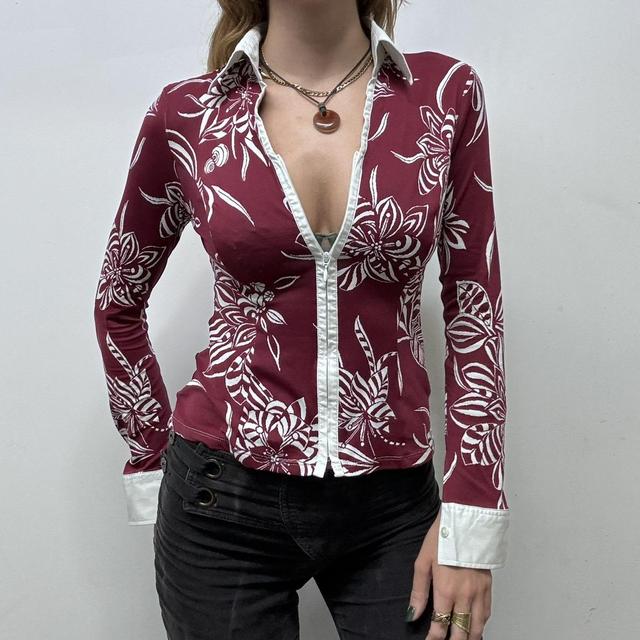 Graphic printed zip up shirt