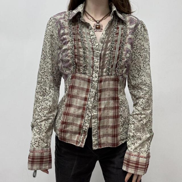 Patchwork checked fairy shirt