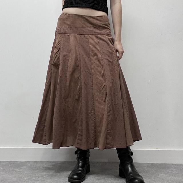 Brown flared cotton maxi skirt