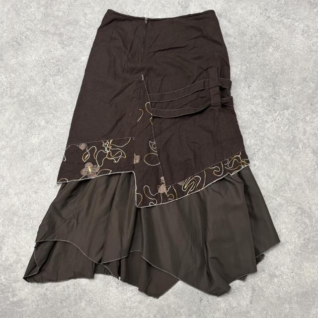 Brown layered embroidered maxi skirt