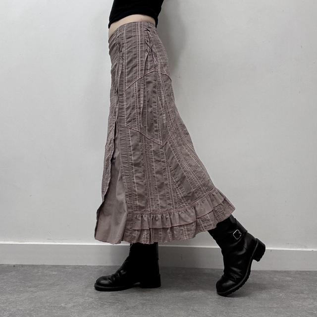 Pinstripe asymmetric flared midi skirt