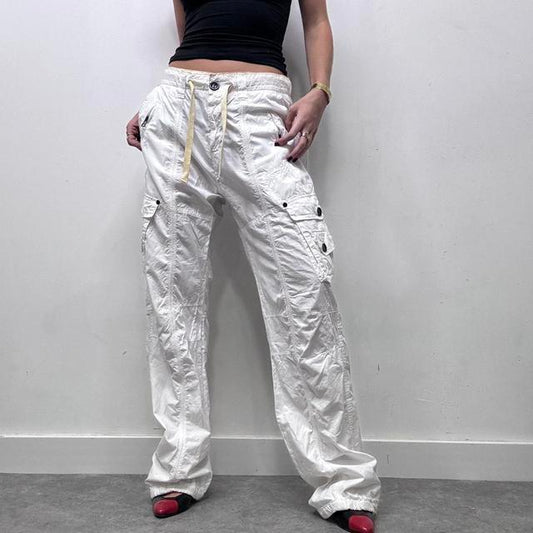 White y2k cargo wide leg pants