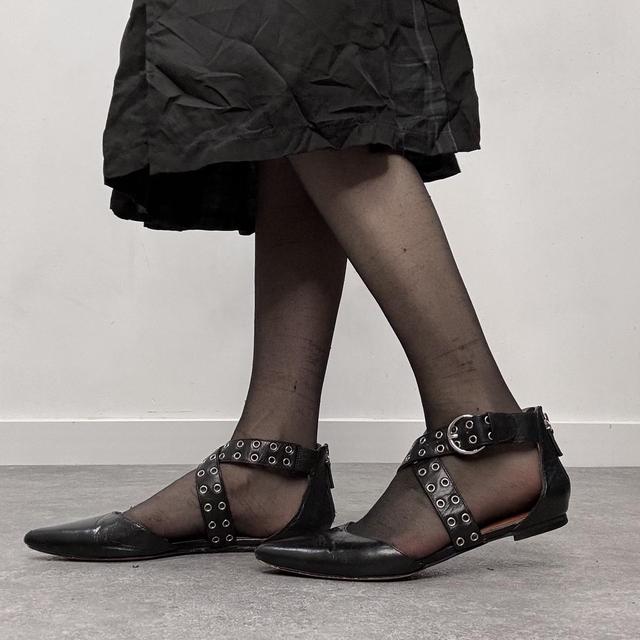 Black studded eyelet mary janes flats