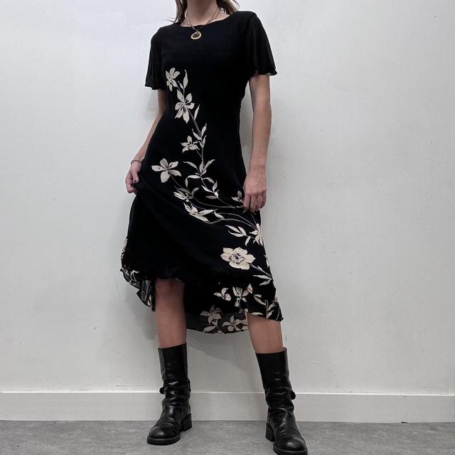 Black sheer layered minimal floral dress