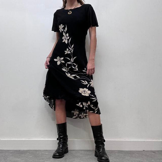 Black sheer layered minimal floral dress