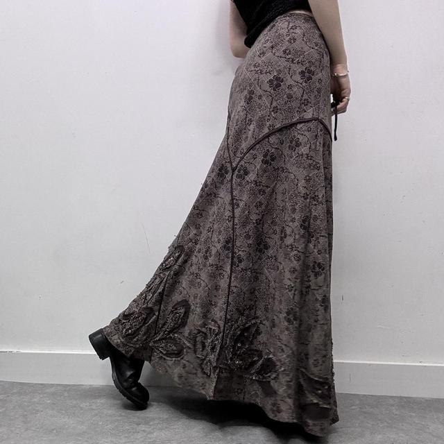 Brown floral checked tweed style maxi skirt