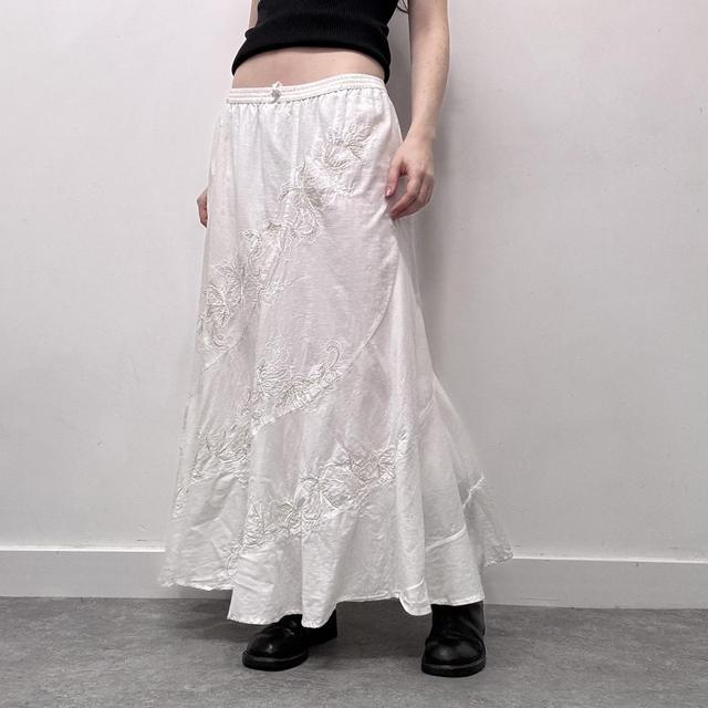 White lace embroidered maxi skirt