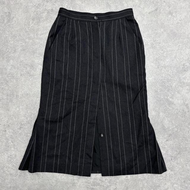 Grey pinstripe flared slit midi skirt