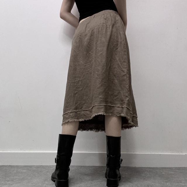 Linen distressed pleated skirt